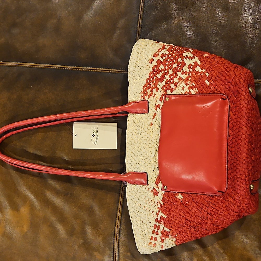 Patricia Nash Calypso Woven Straw/Leather Tote W/Scarf: Passion/Natural - Picture 5 of 11